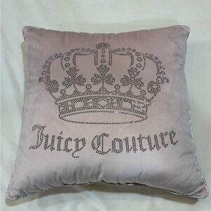 Juicy Couture Velour Pink Decorative Pillow 20x20in Velvet Rhinestones Crown